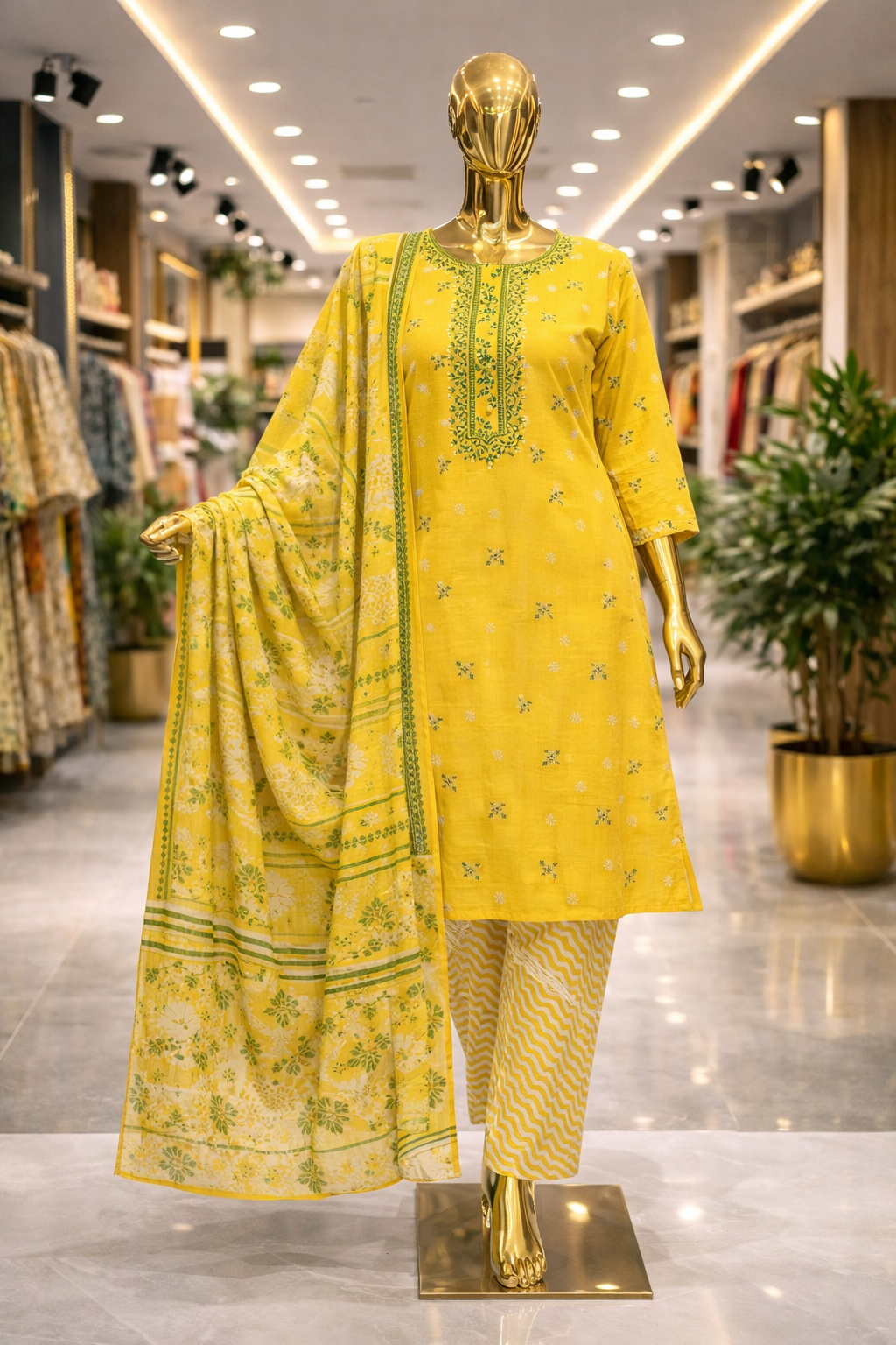 Sunheri Yellow Cotton Suit Set