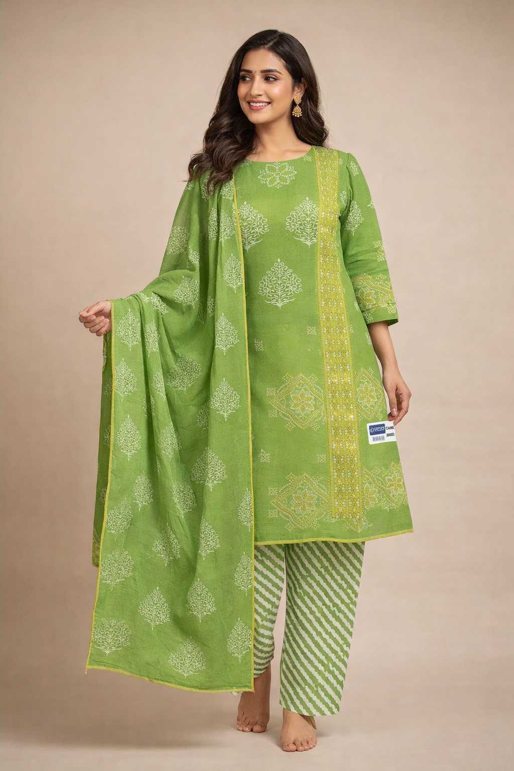 Mehreen Green Cambric Cotton Suit Set