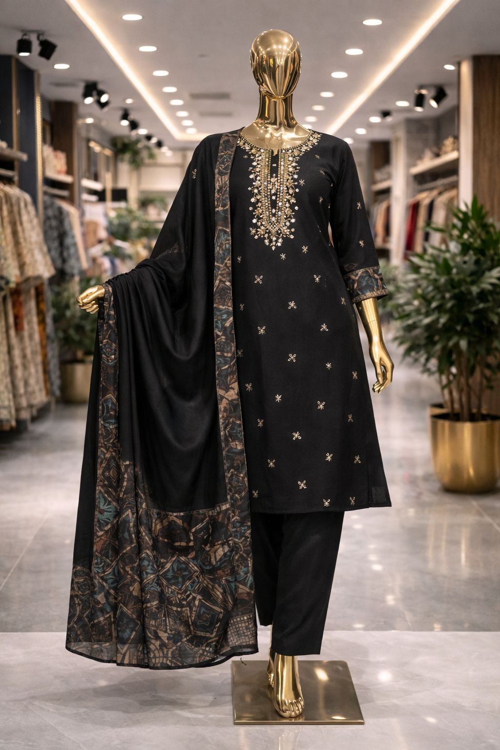 Noor-e-Black Cotton Suit Set