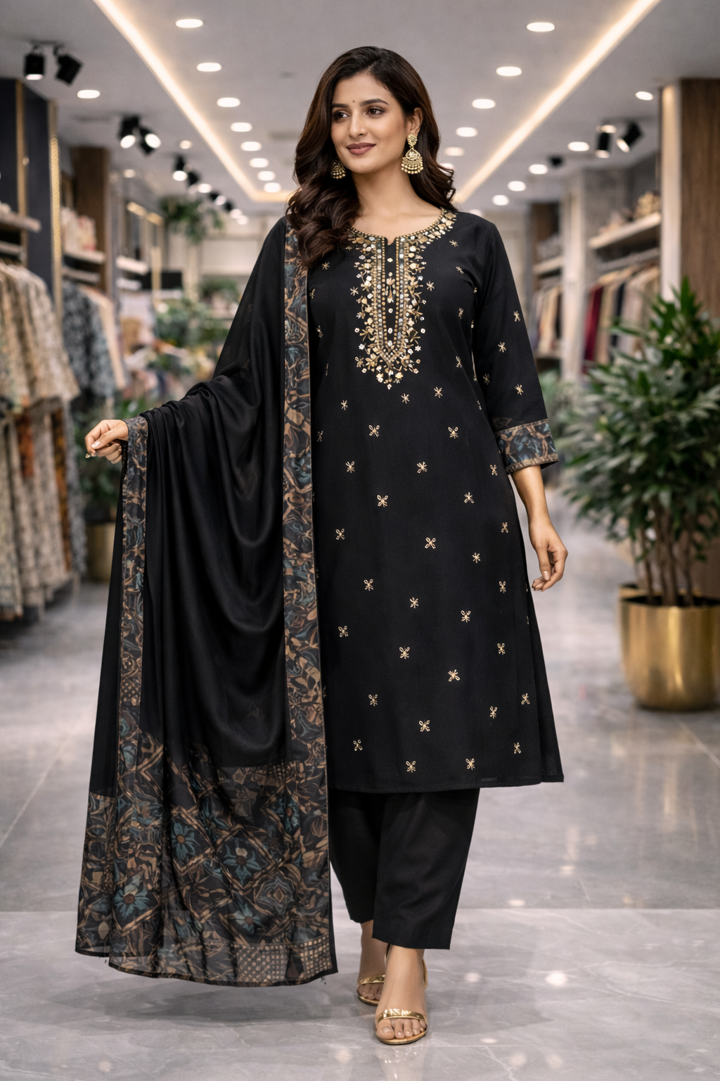 Noor-e-Black Cotton Suit Set