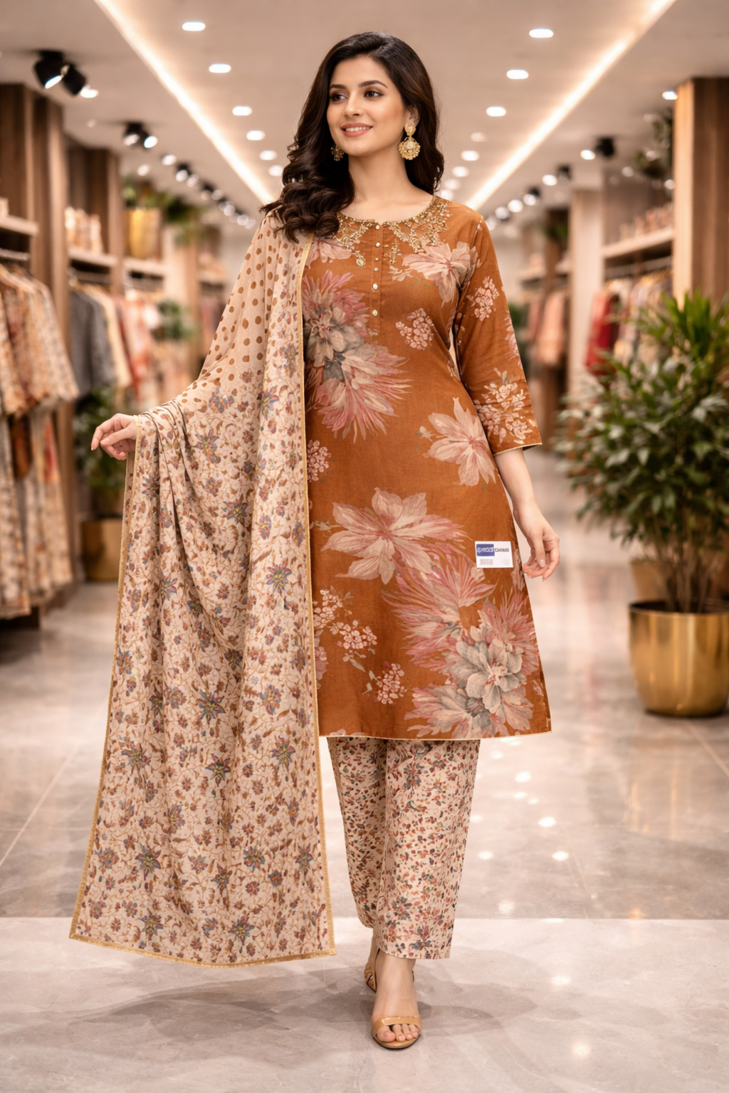 Gulzaar Brown Cotton Kurta Set